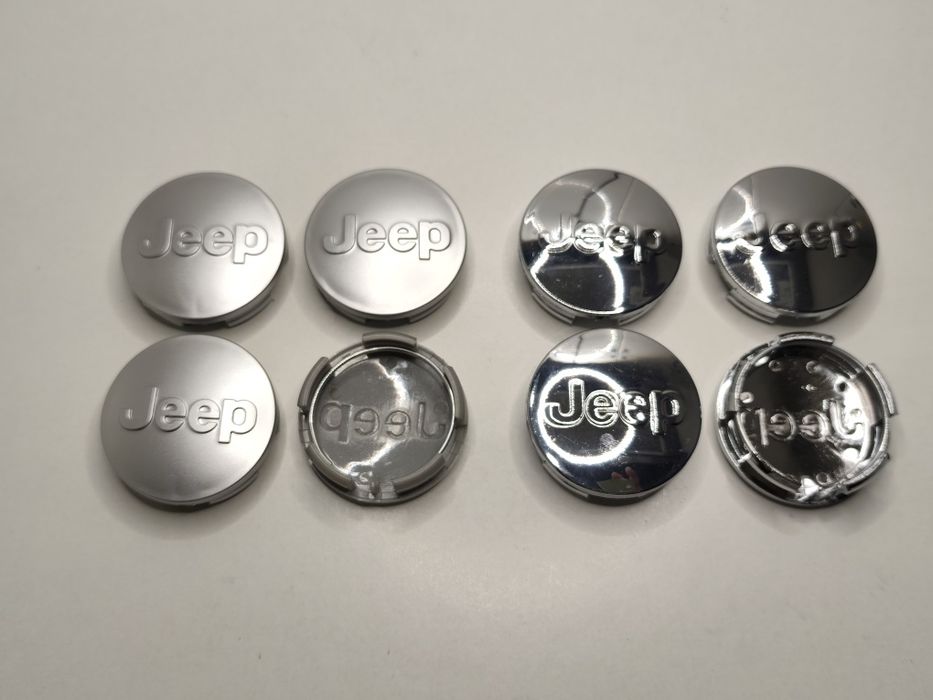 4 Centros Jante Jeep 64mm Tampas Cubos Rodas Cromado Preto Grand Cherokee Renegade Compass Wrangler Novo