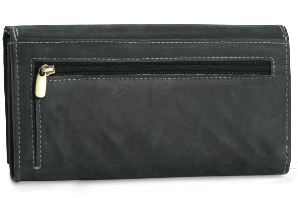 Portfel damski skóra nubuk Wild Tiger czarny pojemny ładny elegancki