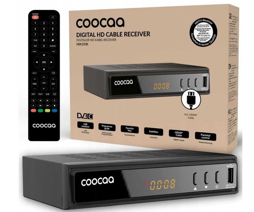 Dekoder Kablowy HD 4K H265 USB HDMI Scart EPG Pilot Stereo Coocaa HDC2530
