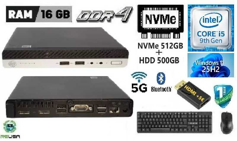 Mini-Pç Prodesk 600G4 9ªG|i5.9500T-3.7G|16G|NVMe-512G+HD500G|5G+BT|W11