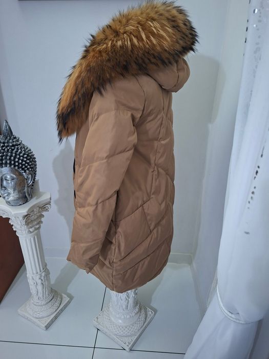 Piękna włoska kurtka parka obłędny jenot naturalny nowa sml uni