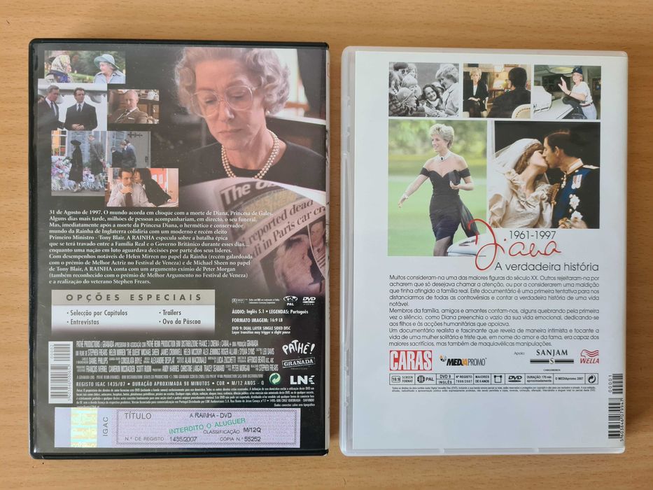 2 DVDs "A Rainha" e "Diana: a Verdadeira História"