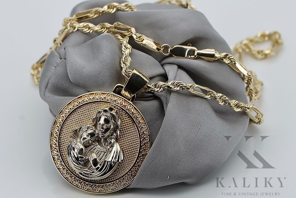 Złota zawieszka 14k Bozia Matka Boska  łańcuszek Corda pm027y&cc082y K