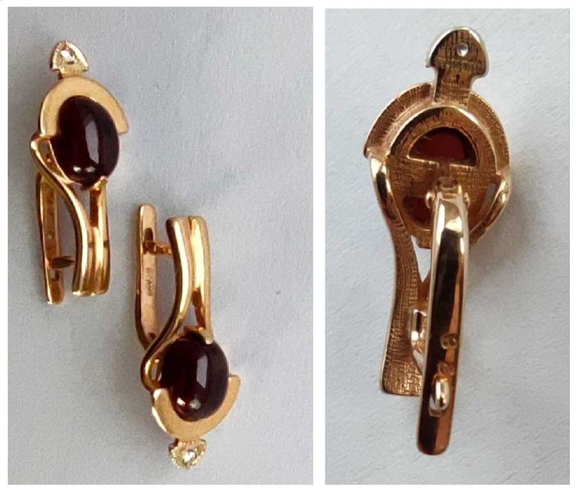 Набір золотих виробів Каблучка Сережки Підвіска вставка Гранат+Діамант