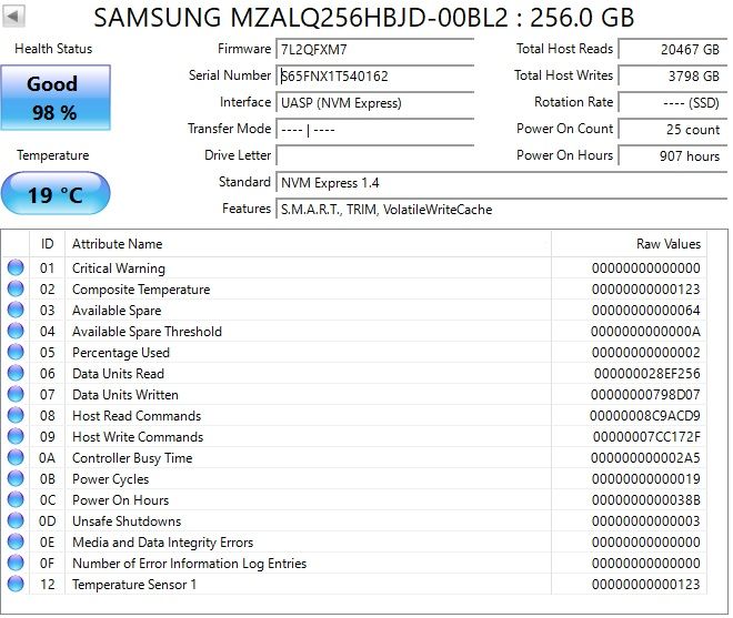 SSD Samsung PM991a 256Gb (3100 / 1800 Mb/s)