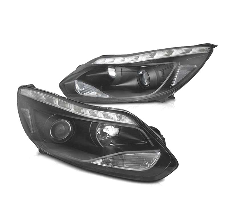 FARÓIS OPTICAS FORD FOCUS MK3 11-14 LUZ DIURNA LED PRETO