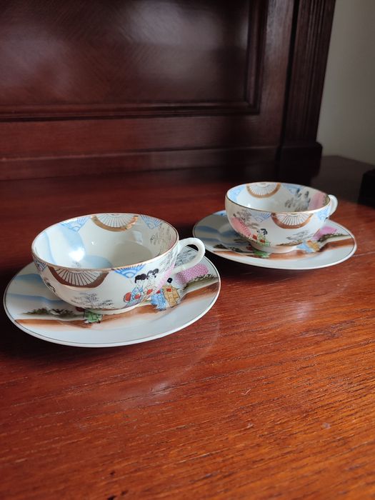Dwa zestawy do herbaty porcelana vintage japońska Kutani