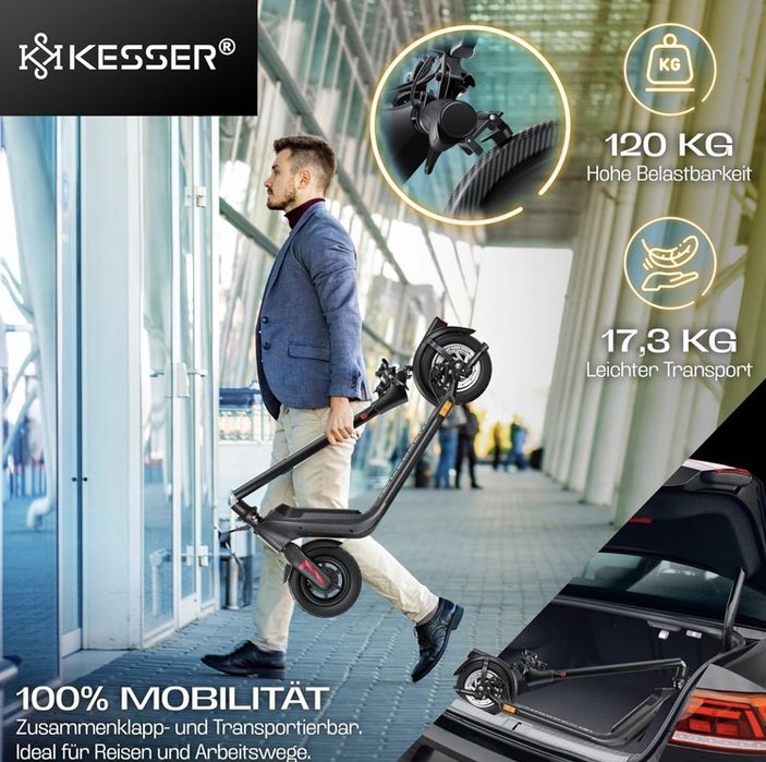 Hulajnoga elektryczna KESSER e-scooter 40 km 120 kg 20 km/h koła 10"