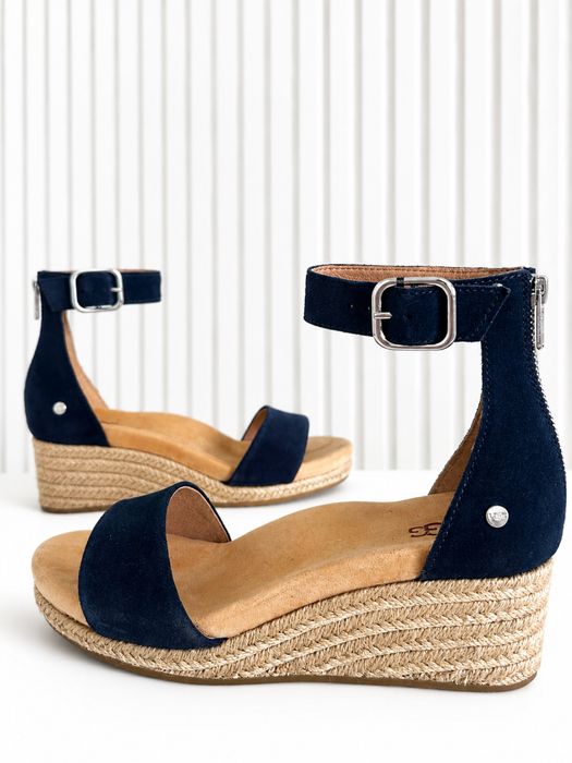 Жіночі босоніжки UGG Zoe II оригінал замшеві темно-сині на танкетці 38
