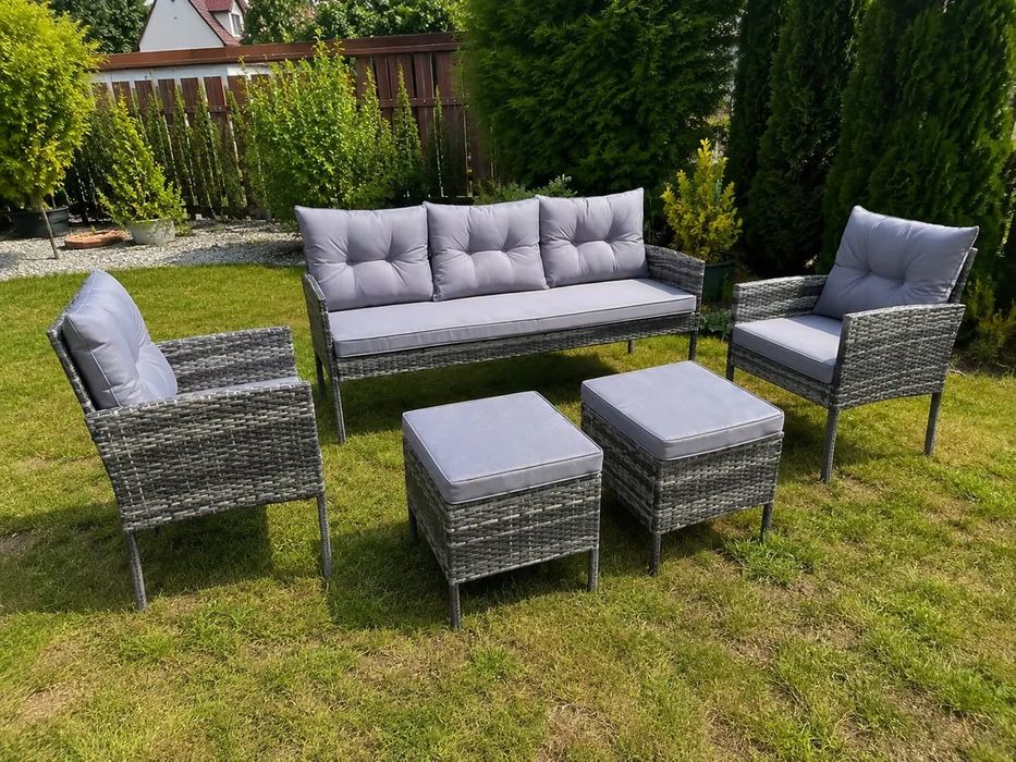NOWY Zestaw Mebli Rattanowych Ogrodowych Sofa 2 Fotele 2 Pufy Ciemnoszary Komplet Wypoczynkowy Na Taras Do Ogrodu Technorattan Promocja Ostatni Komplet!