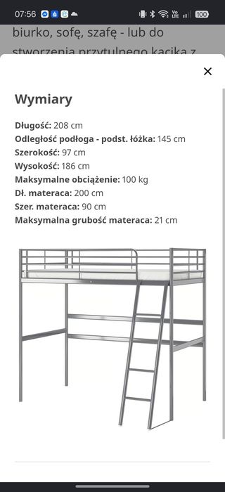 Łożko rama antresola IKEA SVARTA
