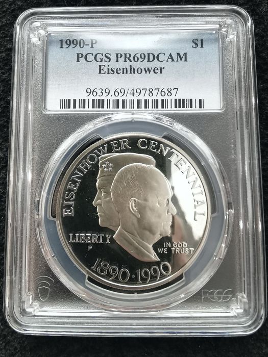 США 1 долар 1990р. 100р. Від народження Ейзенхауера. СРІБЛО. СЛАБ