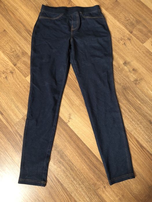 Damskie granatowe  obcisłe rozciągliwe dzianinowe jegginsy S 7/8