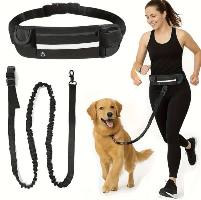 Smycz dla psa na pas z kieszonka do biegania