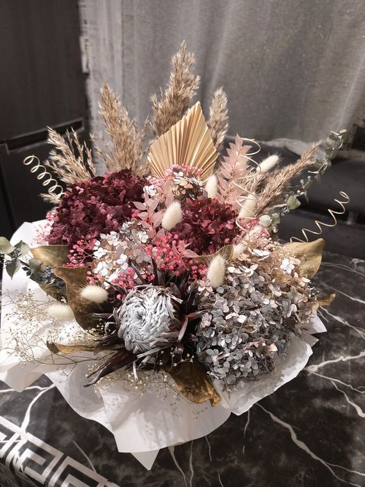 Сухоцвіти, букети із сухоцвітів, весільні букети,  бутоньєрки,протея