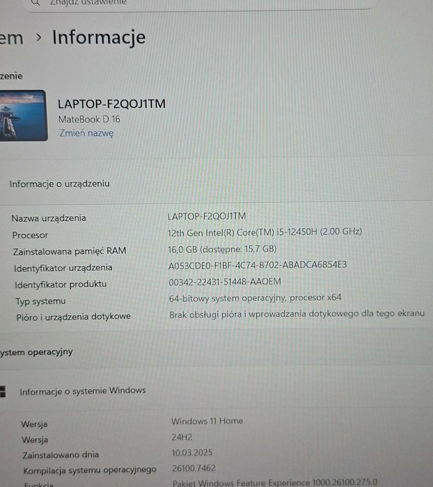 Nowy Huawei Matebook D16