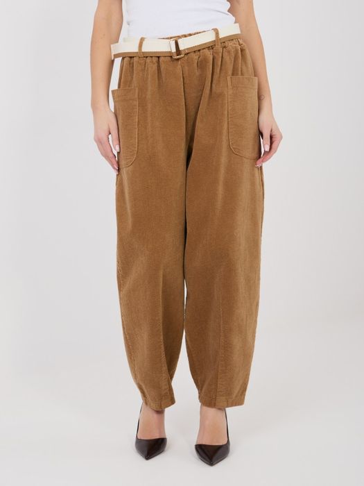 Camelowe Spodnie Sztruksowe Damskie Carrot Wysoki Stan RUE PARIS