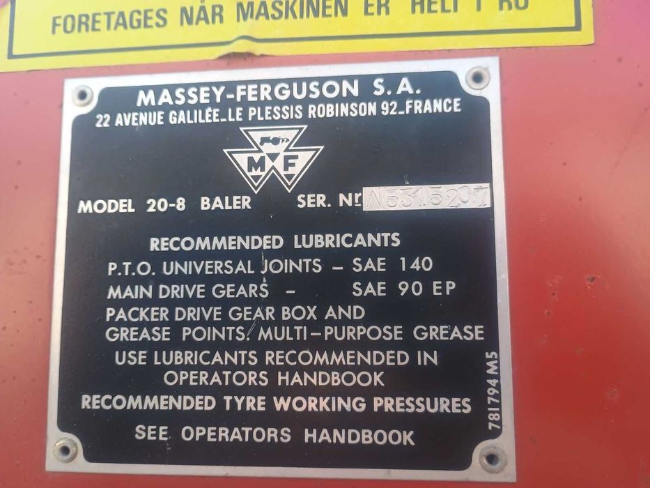 Пресс-підбирач MASSEY FERGUSON 20-8, тюковий, Массей Фергюссон, 1990 р