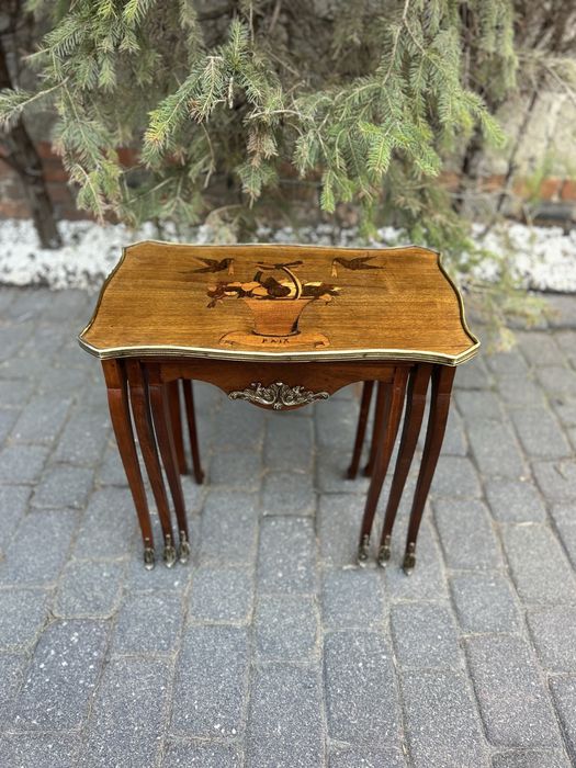 Antyczne 3 Stoliki Ludwikowskie Trojaczki Ława Stolik Kawowy Intarsja Unikat Po Renowacji