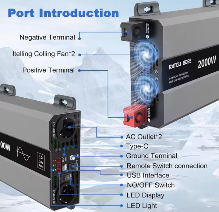 Автономный инвертор DATOUBOSS 2000W (модель PSW-2000) с чистой синусоидой.