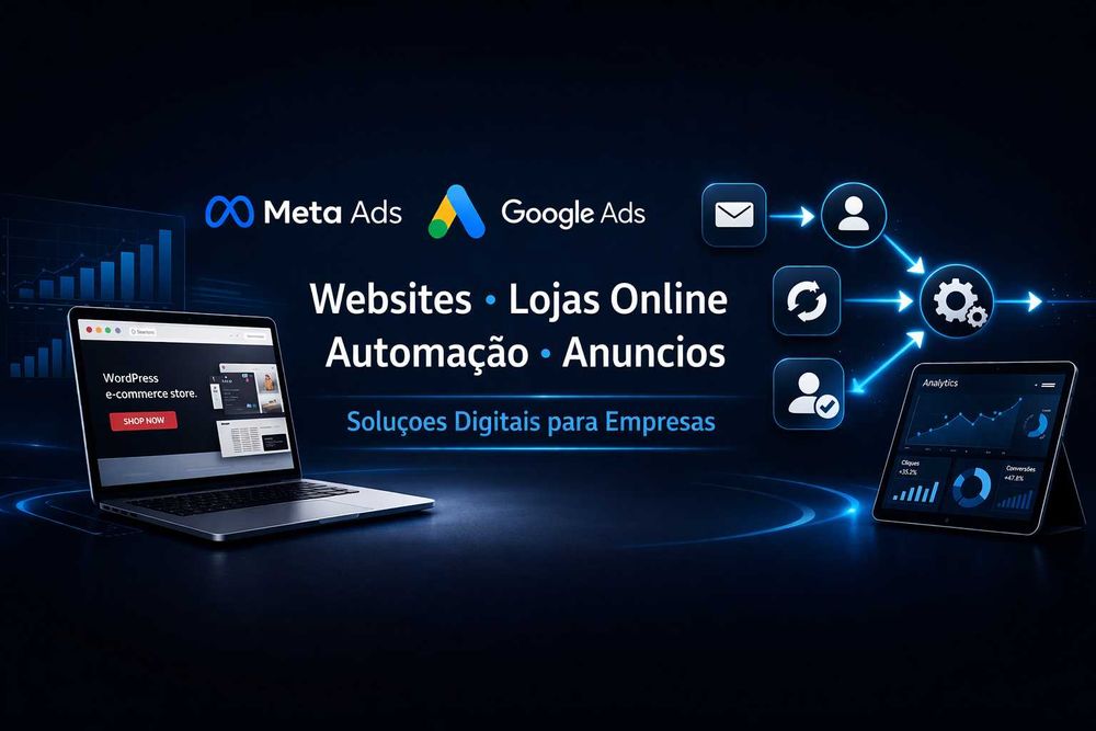 Criação de Websites, Lojas Online, Google Ads, Meta Ads e Automações