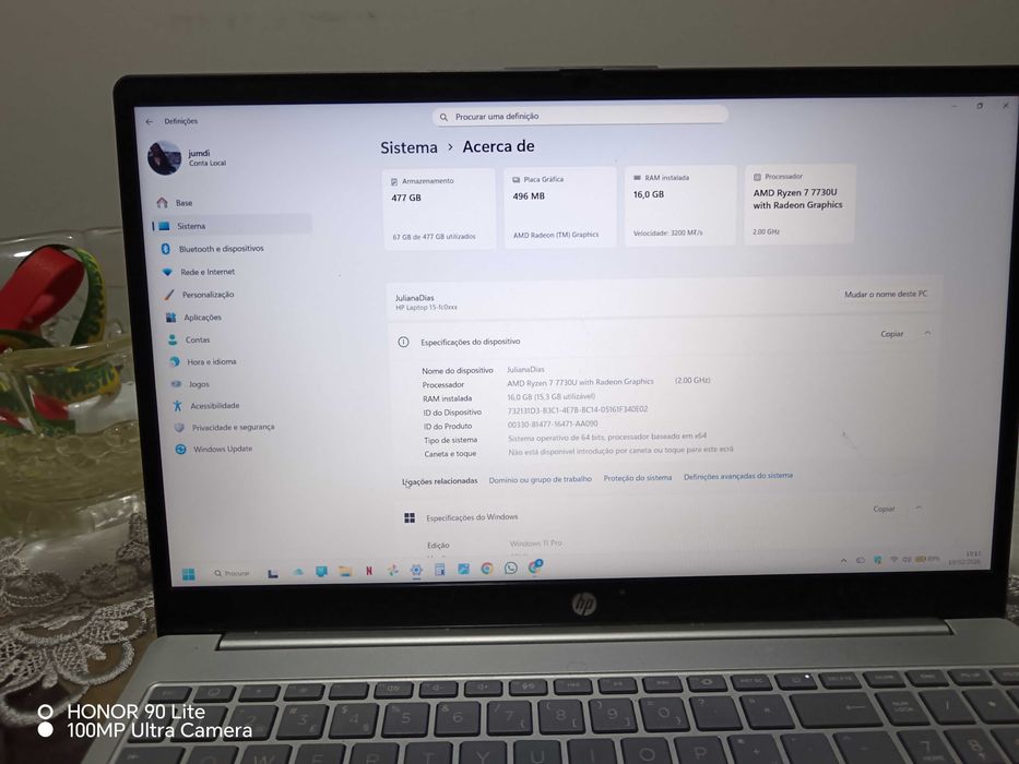 Notebook HP com 16 gb ram