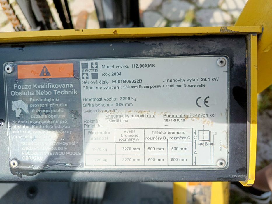 Wózek widłowy Hyster H2.00XMS – 2004 r. | Udźwig 2 t | Przesuw boczny