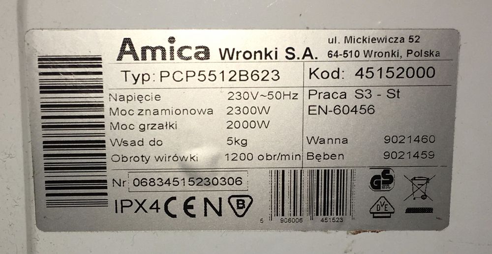 Amica Comfort 1200.  Model :  PCP 5512B623