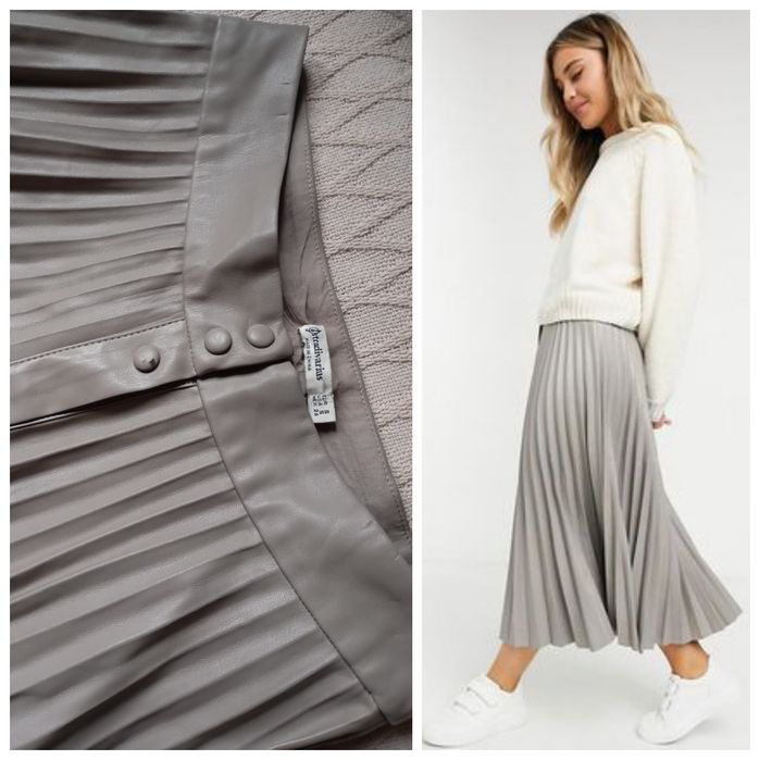 STRADIVARIUS S skórzana spódnica długa midi w kolorze taupe ekoskóra