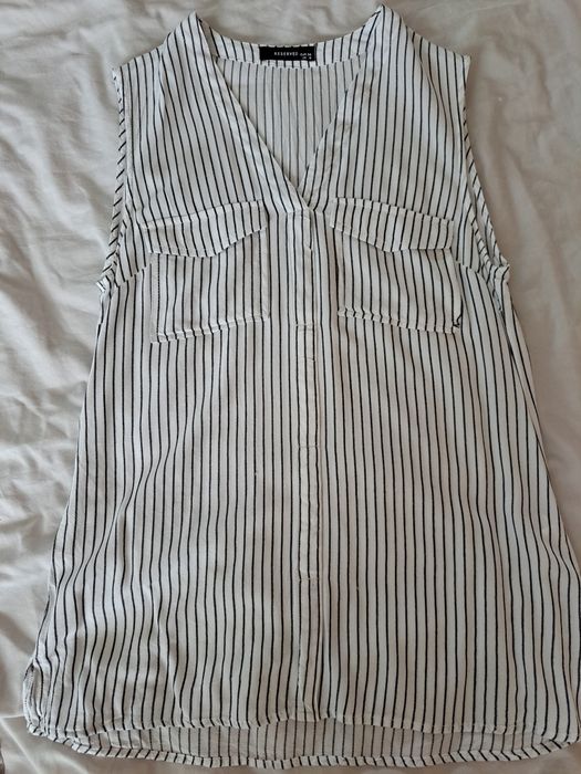 Bluzka 34 Reserved biała w Szare paseczki