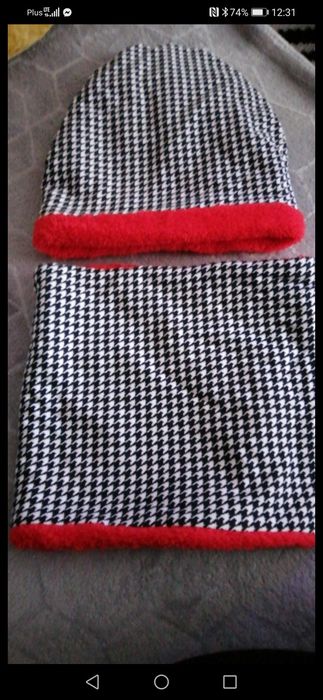 Komplet czapka komin zimowy pepitka 48 50