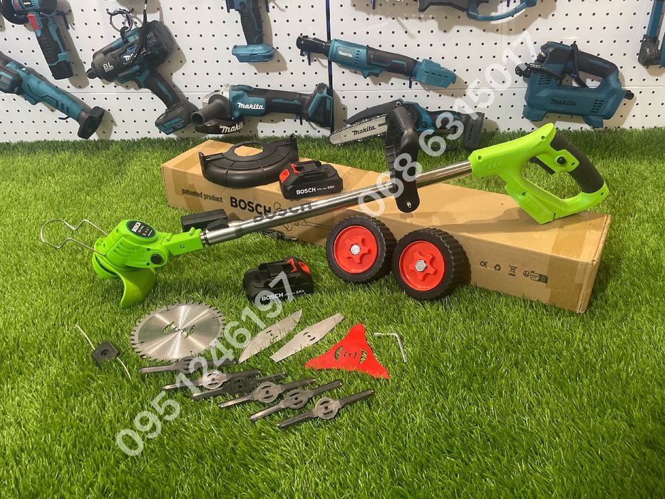 Триммер аккумуляторный BOSCH BUR179BL 6Ah косилка для травы + колеса