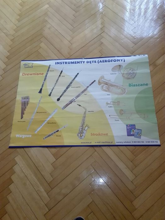 Tablica edukacyjna dwustronna "Instrumenty strunowe", "Instrumenty dęt
