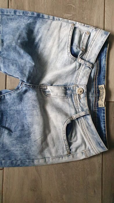 Niebieskie modne jeansy dżinsy denim skinny z dziurami rozdarciami L