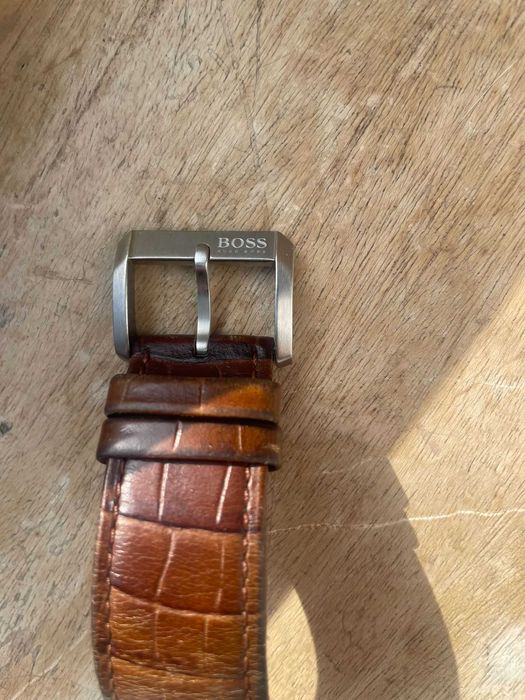 Relógio Hugo Boss Original Masculino Retangular Couro castanho Completo
