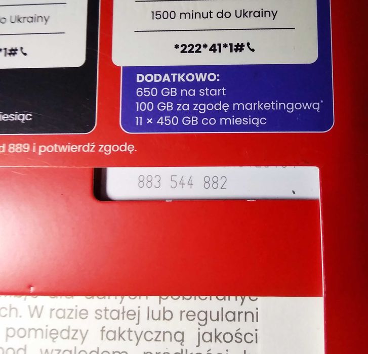 883 _ 544 _ 882 Złoty prosty numer nowy starter Virgin na kartę