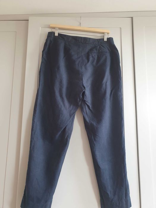 Granatowe lniane spodnie Jaeger 40 100% len chino cygaretki chinosy