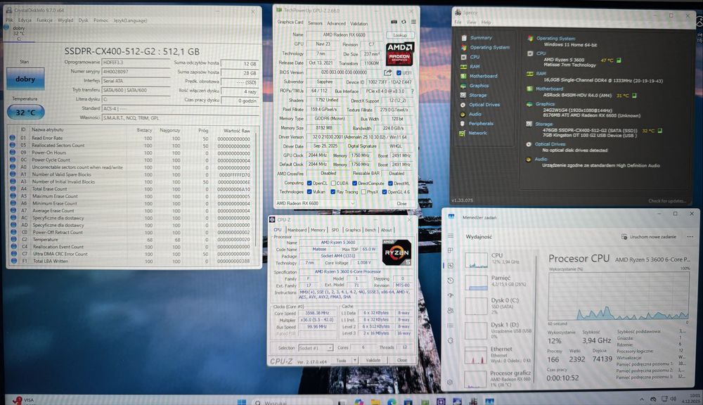 Komputer Gamingowy RX 6600 RYZEN 5 3600 DYSK SSD 16GB RAM