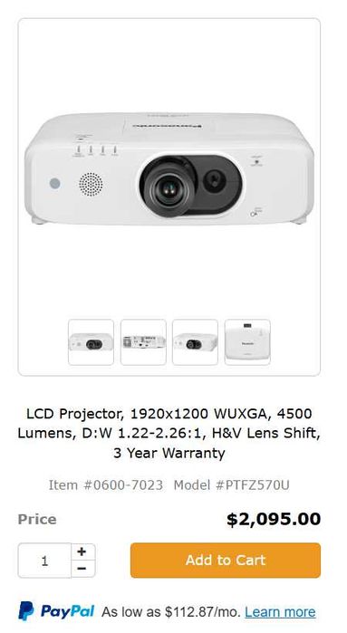 Проєктор Panasonic PT-FZ570U 3LCD WUXGA 1920×1200, 4500 ANSI lm