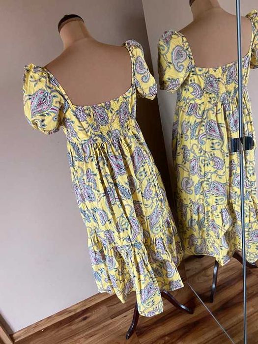 Zara m l 38 40 dluga maxi sukienka falbanki kolorowa zolty cytrynowy