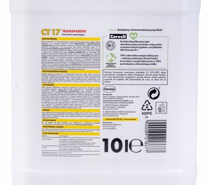 grunt głęboko penetrujący transparent ct17 10l