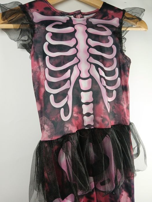 Strój przebranie dla dziewczynki szkielet kombinezon 7-8l.