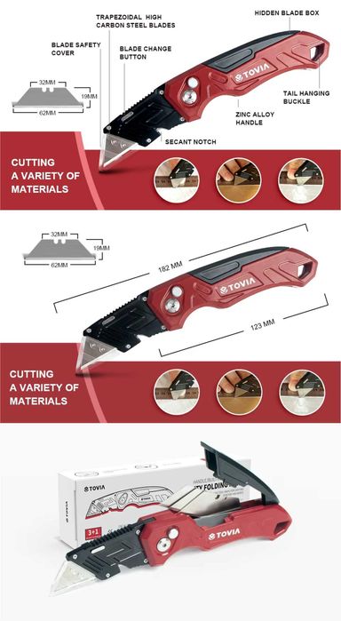 Многоцелевой монтажный складной нож Airaj, Tovia, WorkPro, лезвия