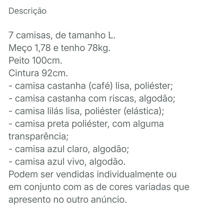 7 camisas tamanho L