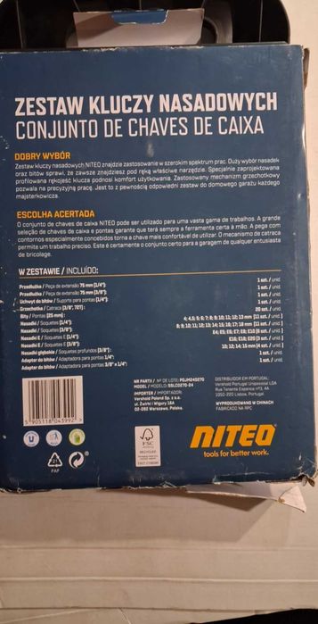 Zestaw Kluczy nasadowych NITEO 61 elementów Klucz grzechotkowy nasadki