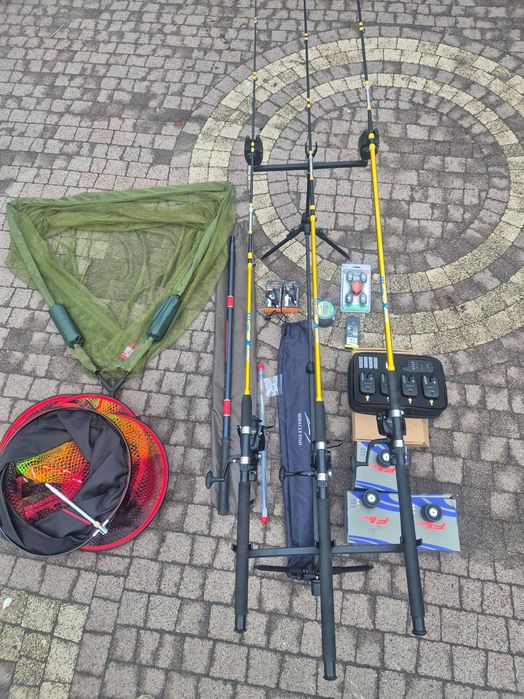Zestaw Wędkarski kije sumowe PowerXO 2.1/2.7/3.0m + Kołowrotek 5000 Method Feeder Karpiowy Rod Pod Sygnalizatory