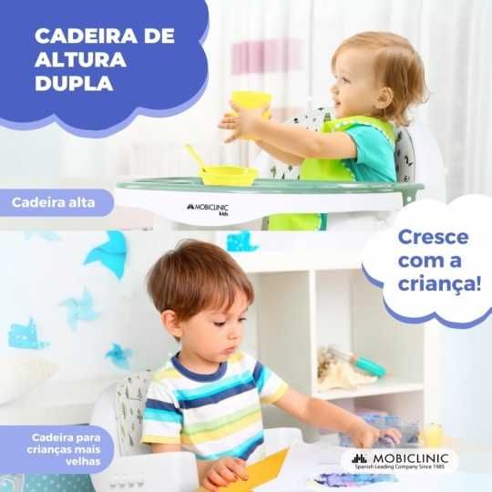 Cadeira alta 2 em 1, 360º, 2 alturas ajustáveis, Máx 35kg, Bandeja e armazenamento, Branco verde