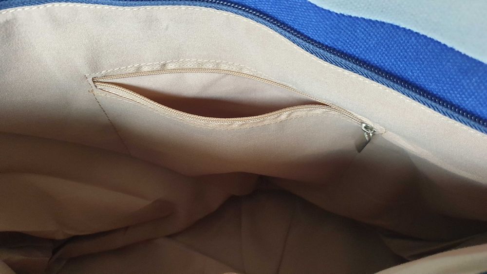 Granatowa torba plażowa w białe pasy. Nowa