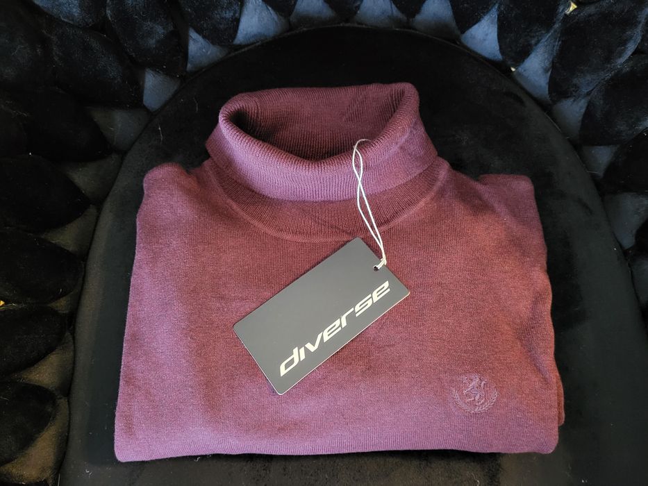 Golf bordowy dzianinowy męski Diverse L