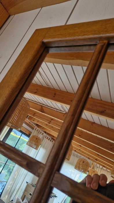 lustro drewniane dębowe rustykalne loft 44x98 cm ze szprosami PRL